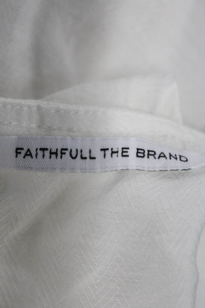 Faithfull The Brand Womens White Rayon Crewneck Short Sleeve Blouse Size S