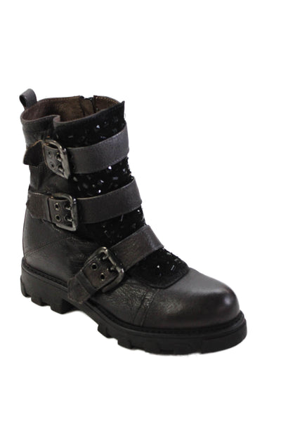 Manas Womens Textured Buckle Rhinestone Zip Booties Brown Size EUR 36