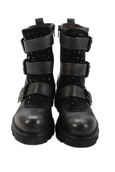 Manas Womens Textured Buckle Rhinestone Zip Booties Brown Size EUR 36