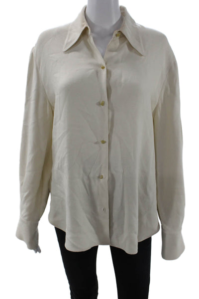 Vince Womens Basic Collared Button Up Blouse Beige Viscose Long Sleeve Size L