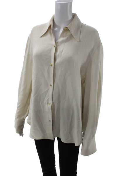 Vince Womens Basic Collared Button Up Blouse Beige Viscose Long Sleeve Size L