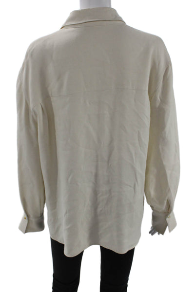 Vince Womens Basic Collared Button Up Blouse Beige Viscose Long Sleeve Size L
