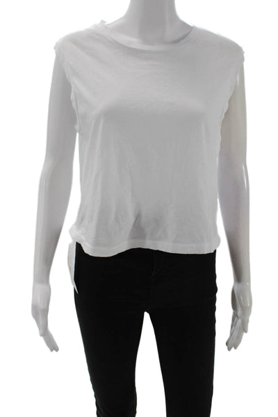 Amo Women Cropped Sleeveless Cotton Crewneck T-Shirt White Size M