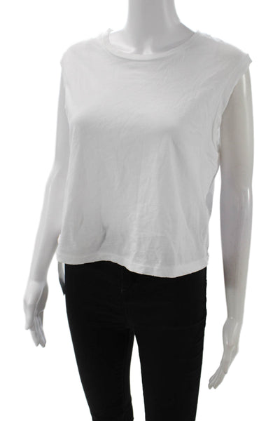 Amo Women Cropped Sleeveless Cotton Crewneck T-Shirt White Size M