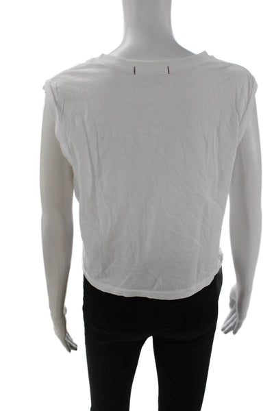 Amo Women Cropped Sleeveless Cotton Crewneck T-Shirt White Size M