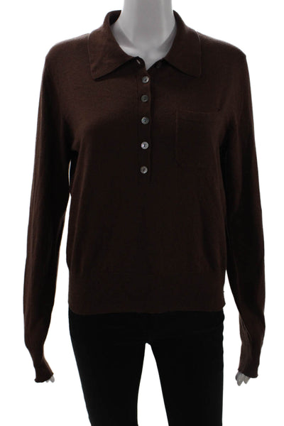 Zara Women Collared Brown Pullover Sweater Long Sleeve Fall Size M