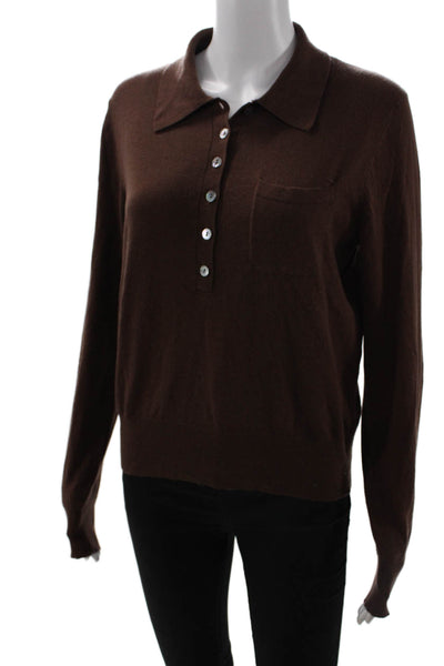Zara Women Collared Brown Pullover Sweater Long Sleeve Fall Size M