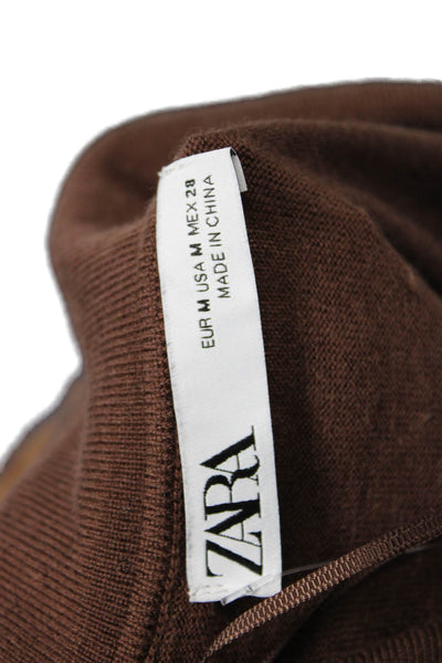 Zara Women Collared Brown Pullover Sweater Long Sleeve Fall Size M