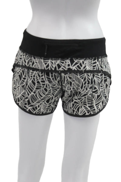 Lululemon Women Black Geometric Nylon Blend Zip Shorts Sz 6