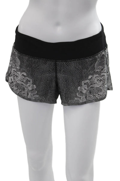 Lululemon Women Black Floral Nylon Blend Zip Shorts Size 6