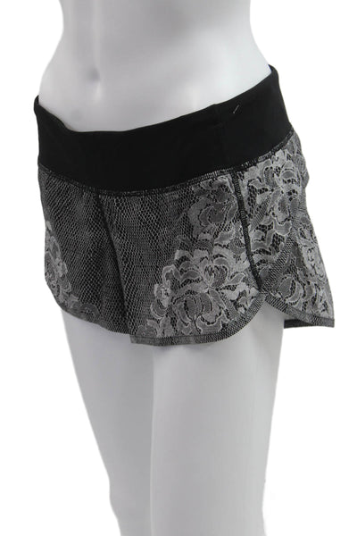 Lululemon Women Black Floral Nylon Blend Zip Shorts Size 6