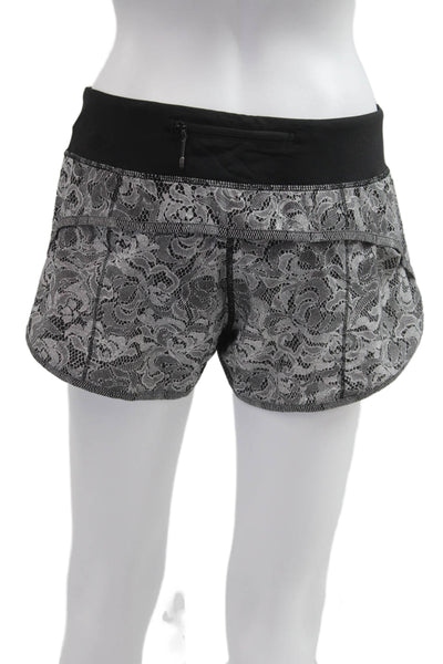 Lululemon Women Black Floral Nylon Blend Zip Shorts Size 6