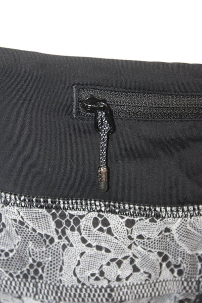 Lululemon Women Black Floral Nylon Blend Zip Shorts Size 6