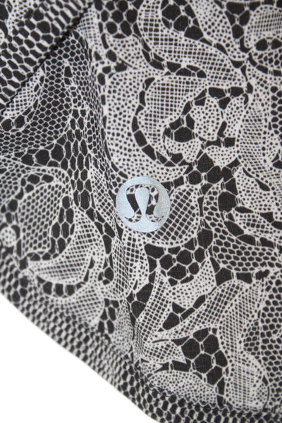 Lululemon Women Black Floral Nylon Blend Zip Shorts Size 6