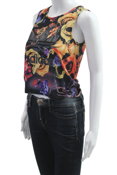 Adidas Womens Cropped Floral Tank Black Polyester Round Neck Sleeveless Size L
