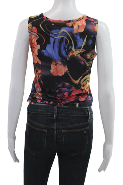 Adidas Womens Cropped Floral Tank Black Polyester Round Neck Sleeveless Size L
