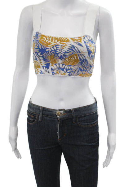 Staud Womens Cropped Floral Tank Blue Square Neck Sleeveless Viscose Size S