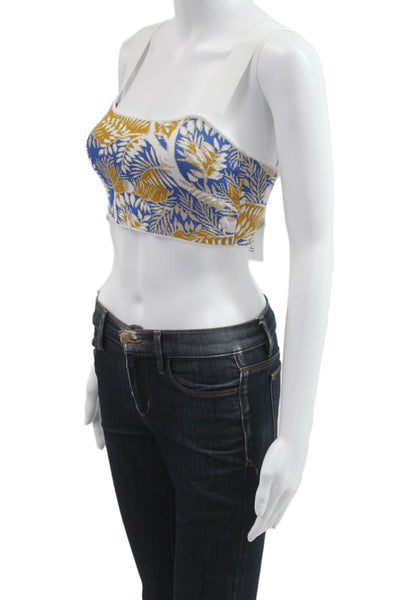 Staud Womens Cropped Floral Tank Blue Square Neck Sleeveless Viscose Size S