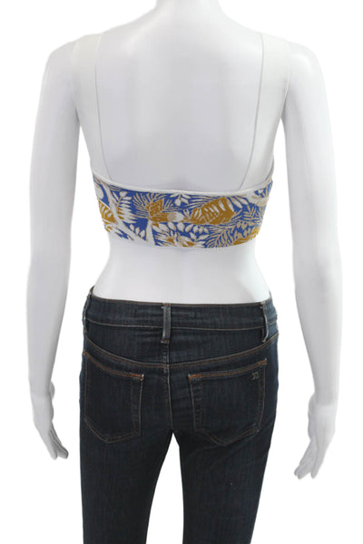Staud Womens Cropped Floral Tank Blue Square Neck Sleeveless Viscose Size S