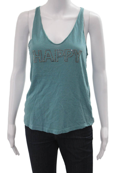 Zadig & Voltaire Women V-Neck Sleeveless Tank Blue Graphic Cotton Size S