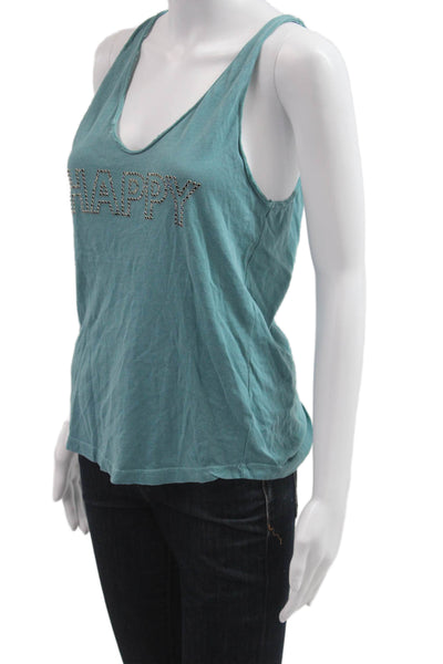Zadig & Voltaire Women V-Neck Sleeveless Tank Blue Graphic Cotton Size S