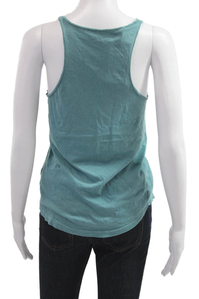 Zadig & Voltaire Women V-Neck Sleeveless Tank Blue Graphic Cotton Size S