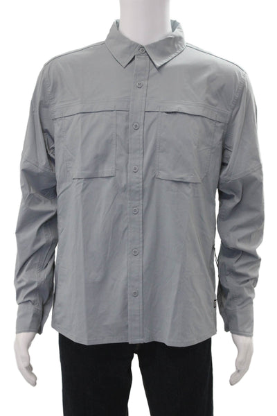 Rei Co Op Mens Nylon Collar Long Sleeve Button Down Shirt Light Gray Size M