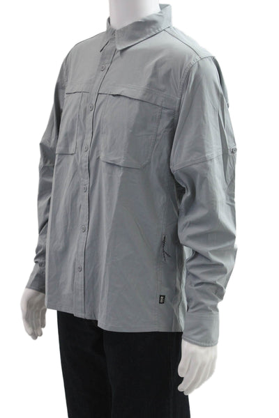 Rei Co Op Mens Nylon Collar Long Sleeve Button Down Shirt Light Gray Size M