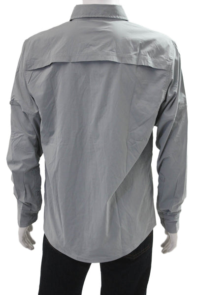 Rei Co Op Mens Nylon Collar Long Sleeve Button Down Shirt Light Gray Size M