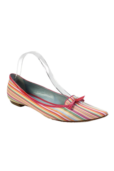 Lambertson Truex Womens Striped Pointed Toe Slip-On Flats Pink Size 9.5