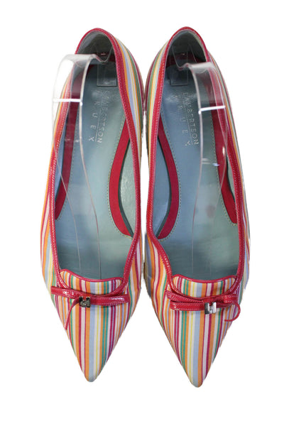 Lambertson Truex Womens Striped Pointed Toe Slip-On Flats Pink Size 9.5