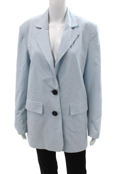 Zara Womens Light Blue Collared Blazer Button Long Sleeve Polyester Size XS