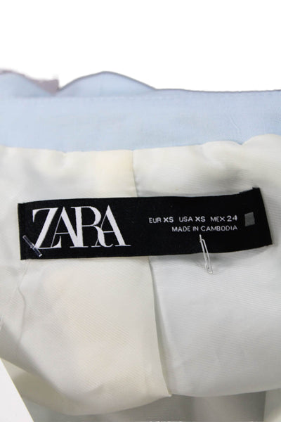 Zara Womens Light Blue Collared Blazer Button Long Sleeve Polyester Size XS