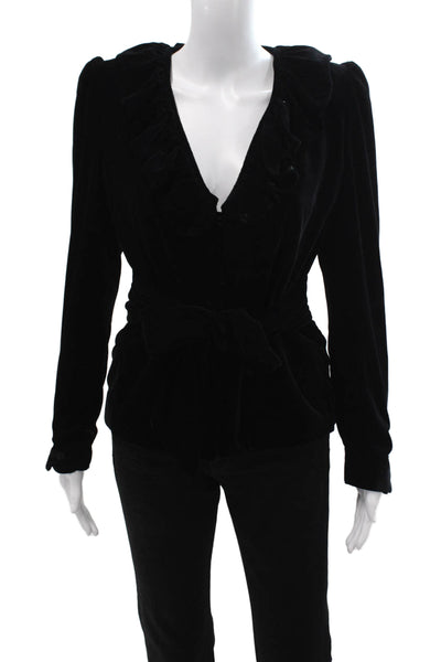 Zara Women Black Classic V-Neck Blazer Long Sleeve 100% Polyester Size S
