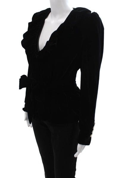Zara Women Black Classic V-Neck Blazer Long Sleeve 100% Polyester Size S