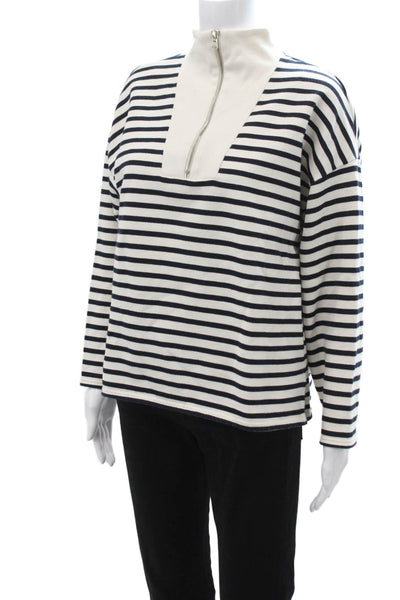 Zara Unisex Dark Blue Striped Mock Neck Zip Pullover Sweater Size S