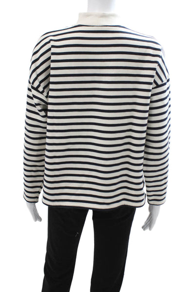 Zara Unisex Dark Blue Striped Mock Neck Zip Pullover Sweater Size S