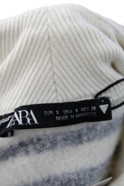 Zara Unisex Dark Blue Striped Mock Neck Zip Pullover Sweater Size S