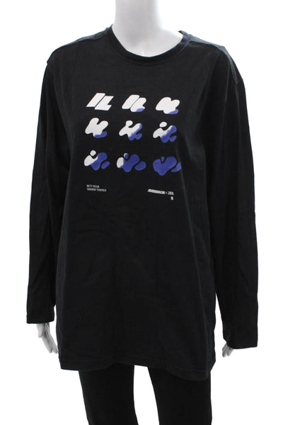 Zara Unisex T-Shirt Black Graphic Cotton Crew Neck 3/4 Sleeve Size S