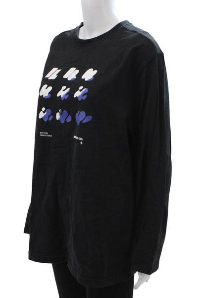 Zara Unisex T-Shirt Black Graphic Cotton Crew Neck 3/4 Sleeve Size S