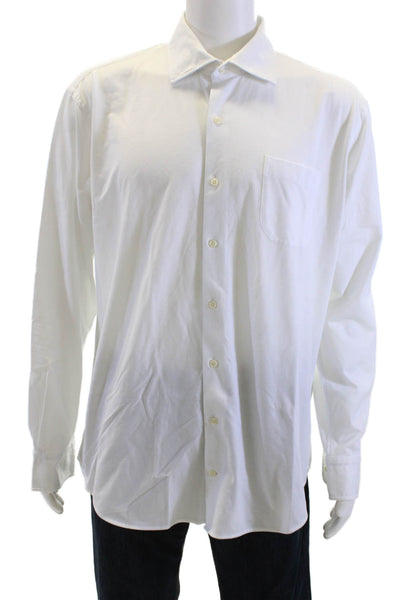 Peter Millar Mens Button Down Shirt Collar Cotton Blend Long Sleeve White Sz XL