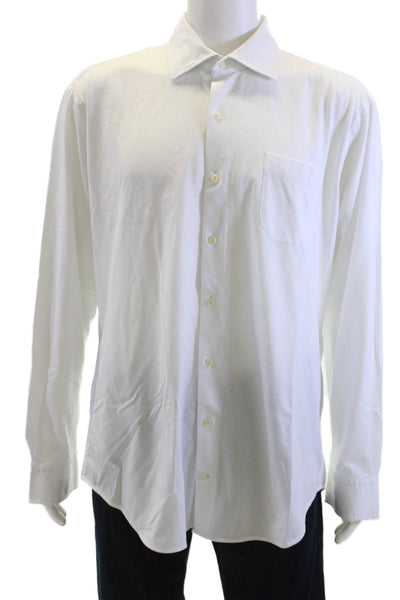 Peter Millar Mens Cotton Blend Collar Long Sleeve Button Down Shirt White Sz XL