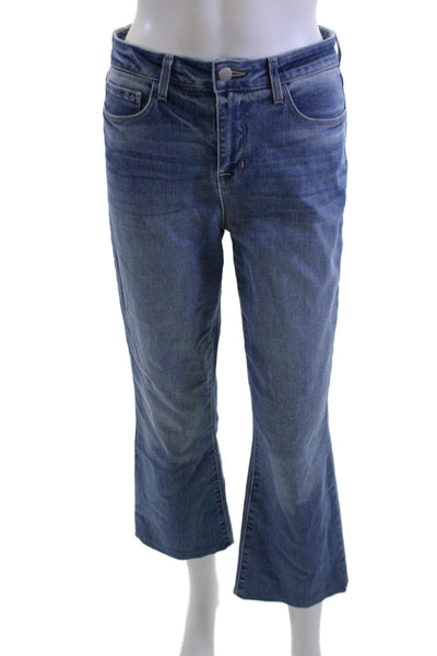 L Agence Women Cropped Flared Blue Jeans High Rise Button Size 26