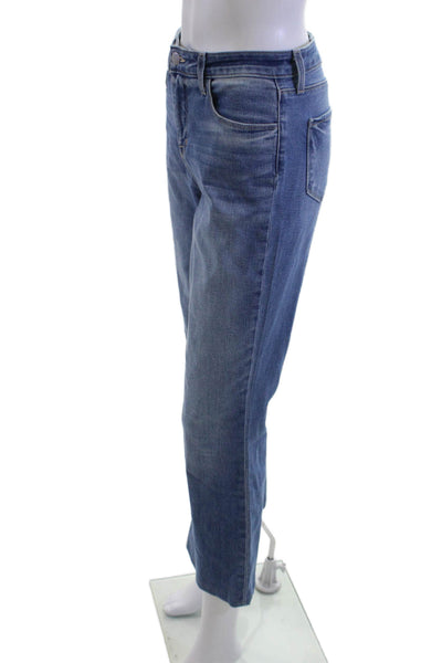 L Agence Women Cropped Flared Blue Jeans High Rise Button Size 26