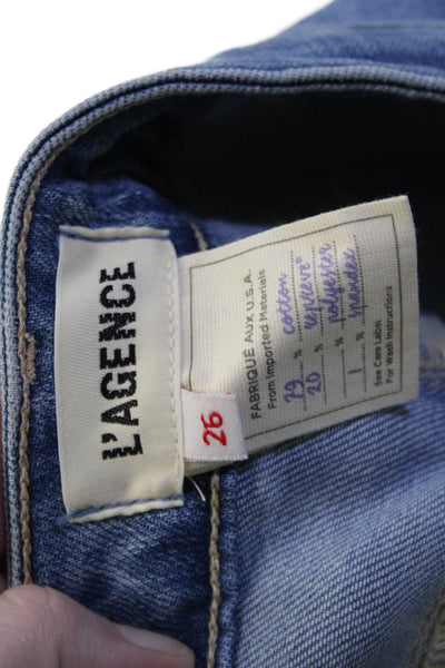 L Agence Women Cropped Flared Blue Jeans High Rise Button Size 26