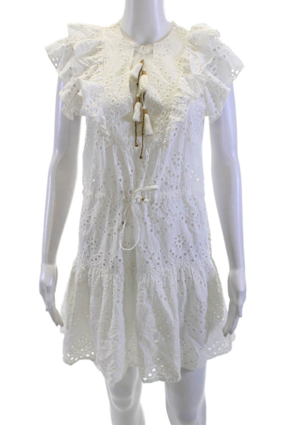 Bell Womens Mini Sundress White Cotton Short Sleeve Knee Length Boho Size S