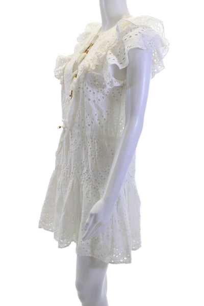 Bell Womens Mini Sundress White Cotton Short Sleeve Knee Length Boho Size S