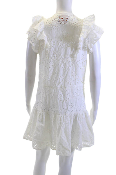Bell Womens Mini Sundress White Cotton Short Sleeve Knee Length Boho Size S