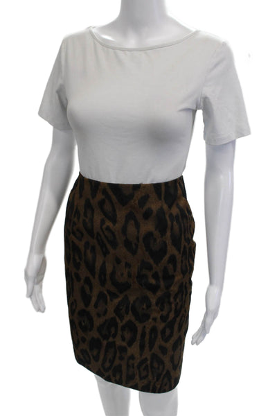 Lanvin Women Straight Pencil Midi Skirt Black Animal Print Polyester Size M