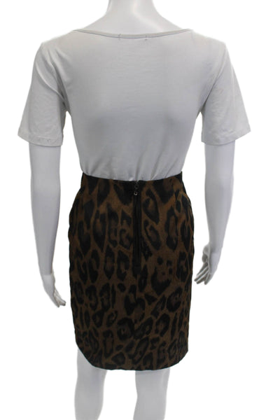 Lanvin Women Straight Pencil Midi Skirt Black Animal Print Polyester Size M